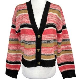 BP. Black Pink Striped V Neck Cardigan Sweater XSmall NWT